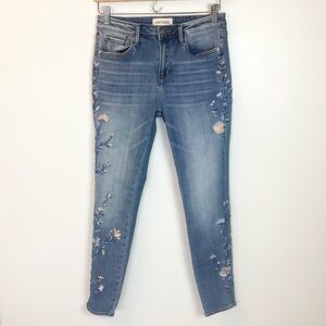 DRIFTWOOD Blue Skinny Jeans with Floral Embroidery